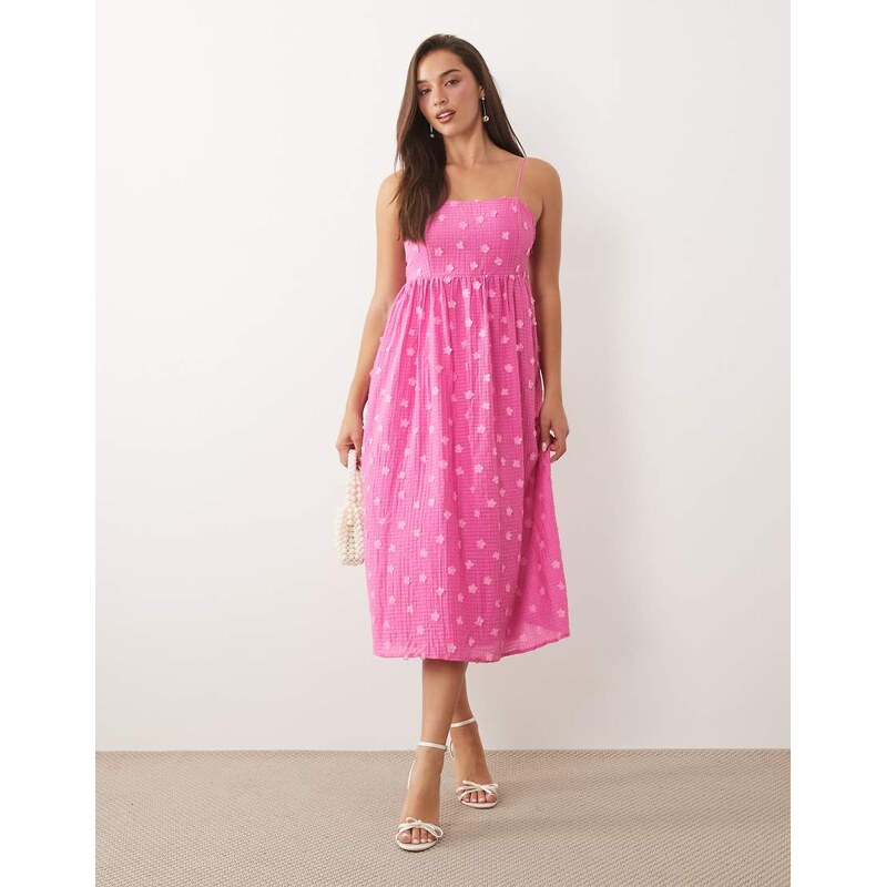Vila 3d floral applique textured cami maxi dress in pink