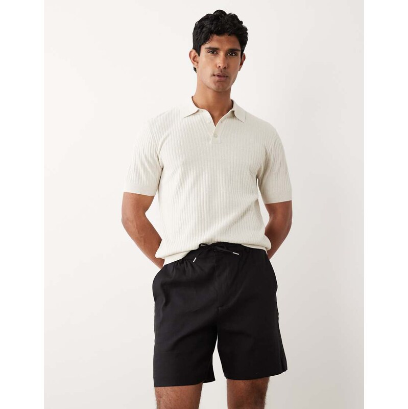 Mango linen mix relaxed fit shorts in black