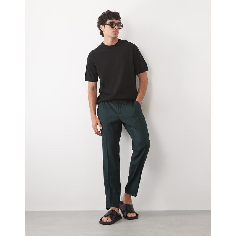 Mango linen mix relaxed fit shorts in dark green