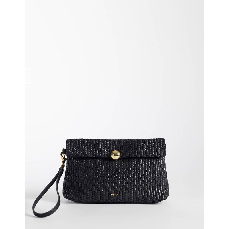 Mango raffia look slouchy clutch bag in black 115610310
