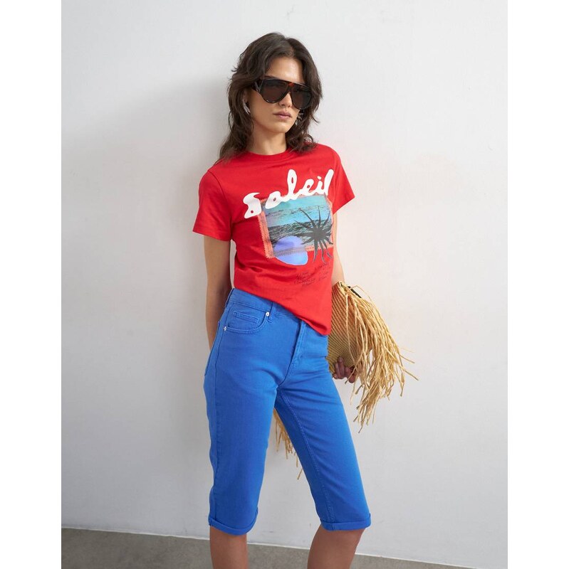 Topshop Soleil graphic boxy tee in red