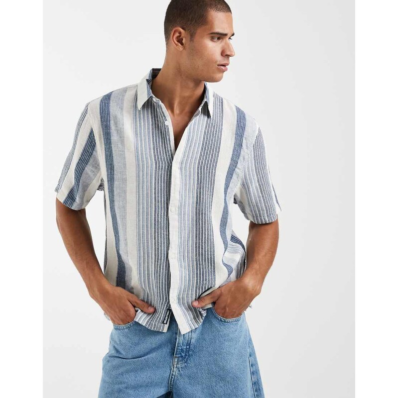 Hollister rustic boxy cropped short sleeve shirt in blue stripe