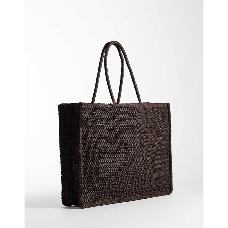 Mango woven shoulder bag in brown 115610325