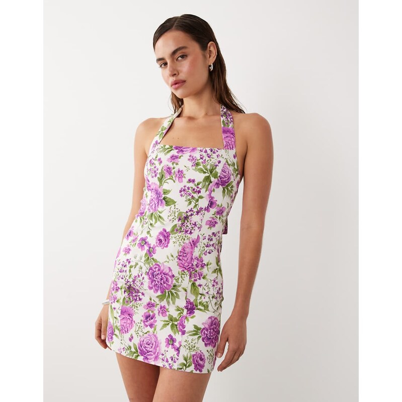 Mango starring Hailey Bieber halterneck mini dress in pink