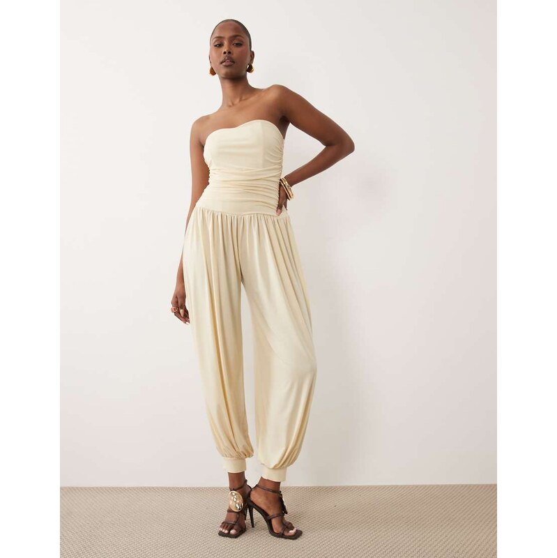 TFNC slinky bandeau hareem pant jumpsuit in cream-White 115610329