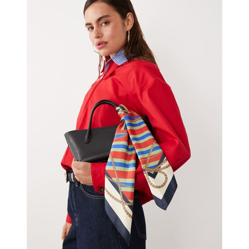 Mango starring Hailey Bieber bag scarf in red and blue stripe print 115610355