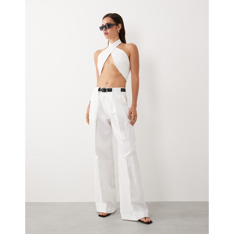 Mango starring Hailey Bieber pleat front tailored straight trouser co 115610358