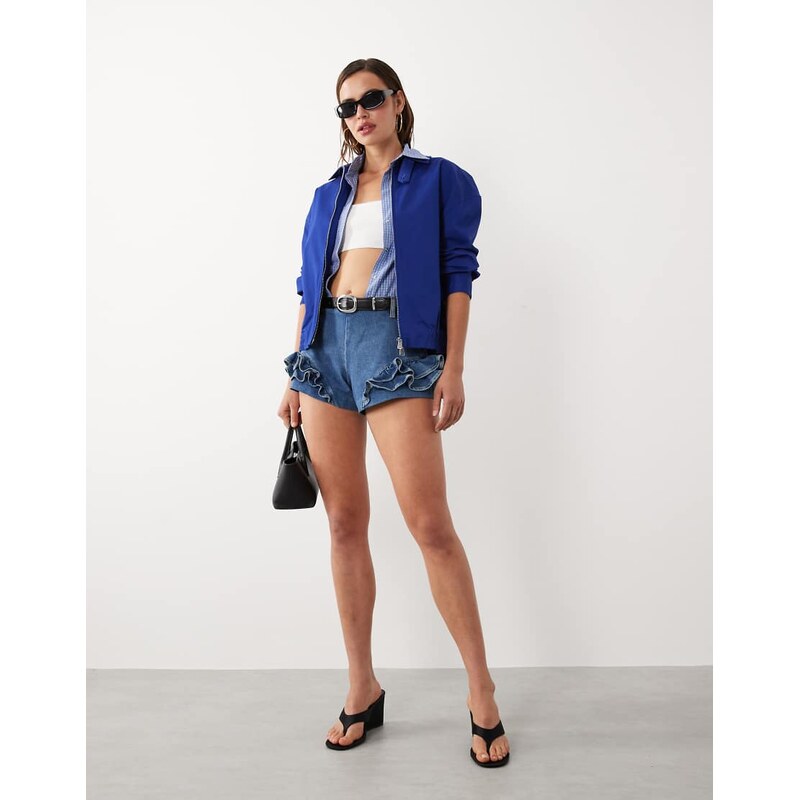 Mango starring Hailey Bieber 100% cotton frill detail denim