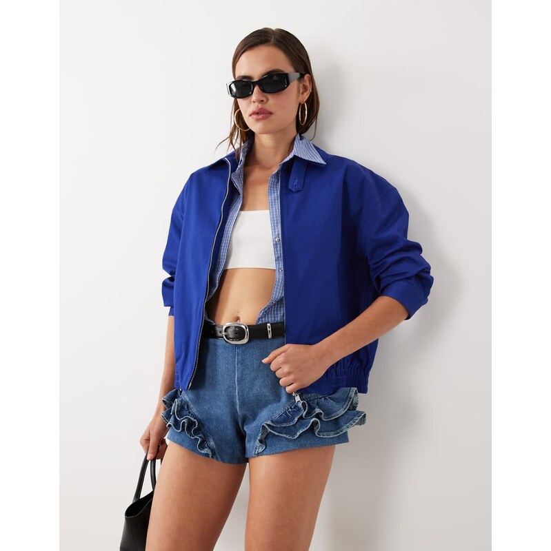 Mango starring Hailey Bieber funnel neck zip bomber jacket in
