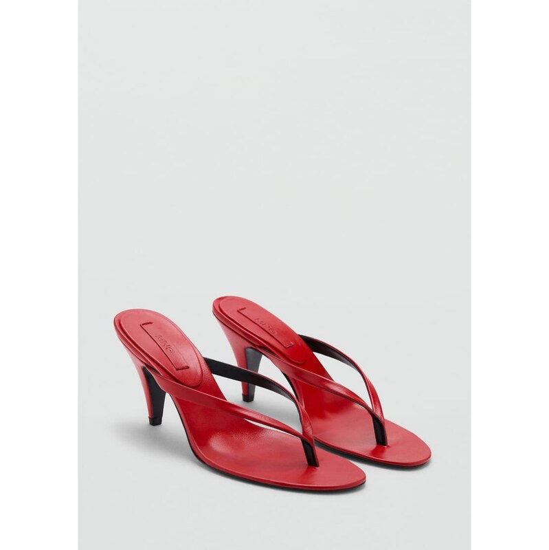 Mango starring Hailey Bieber 100% leather thong heeled sandal in red 115610370