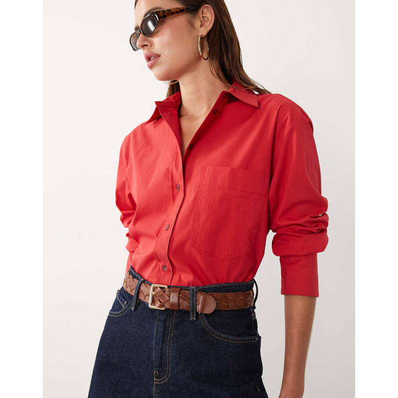 Mango starring Hailey Bieber 100% leather braided belt in brown 115610371