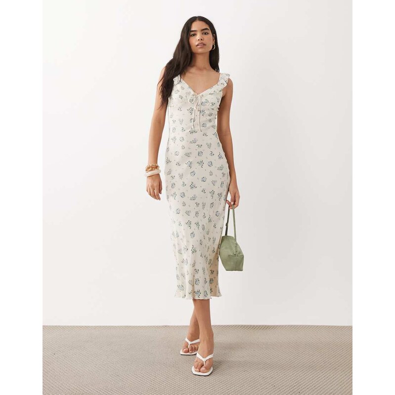 Mango ruffle sleeveless maxi dress in cream floral-Neutral
