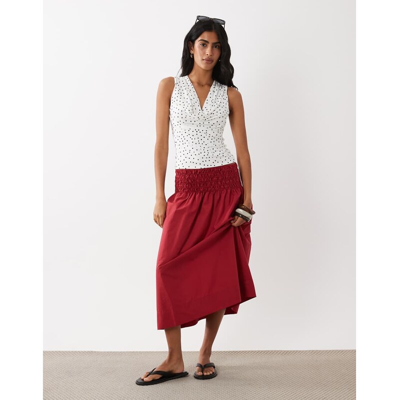 Mango Siros crinkle waist maxi skirt co-ord in red