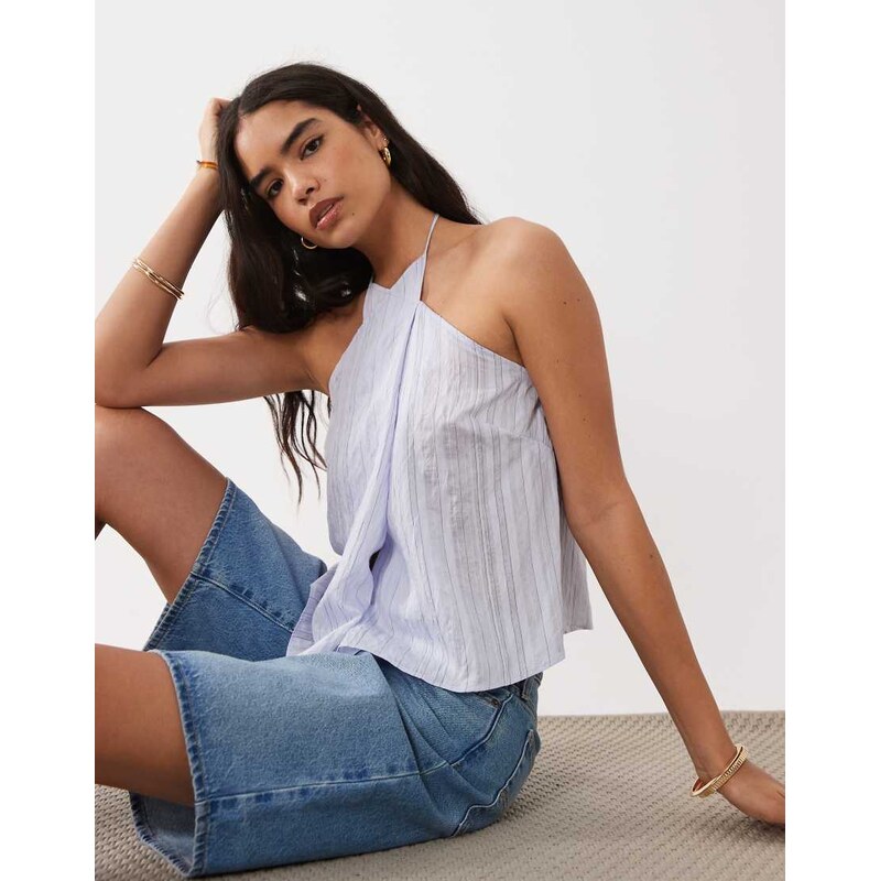 Mango wrap detail sleeveless halterneck top with open back in baby 115610391