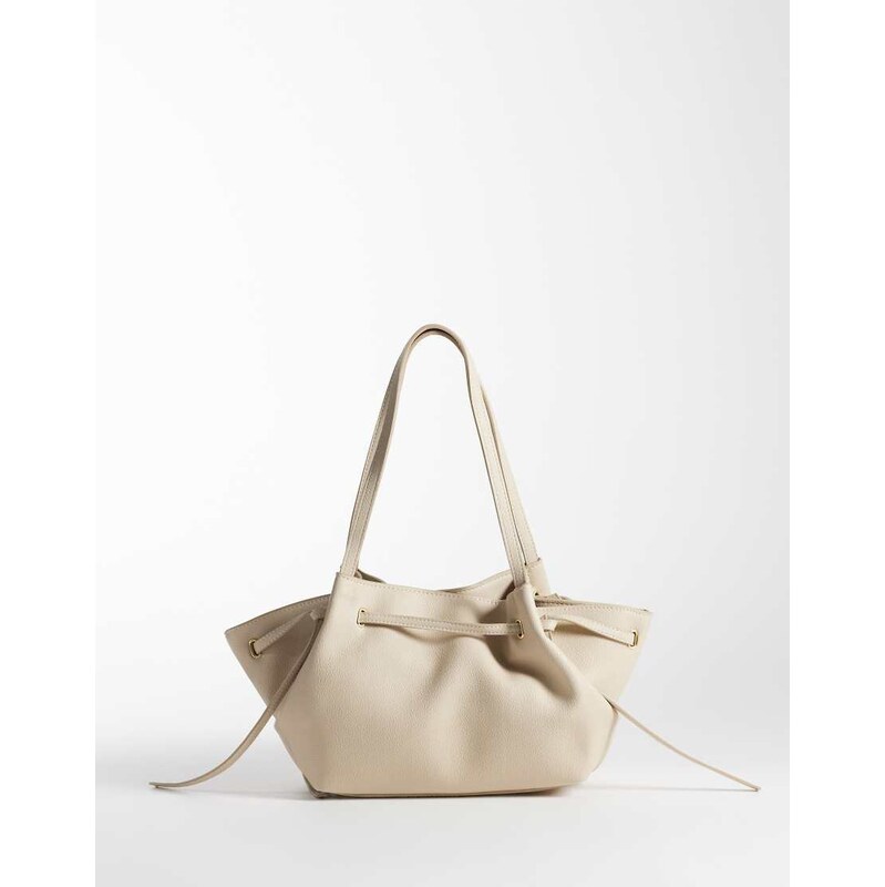 Mango faux leather small slouch tote bag in cream-Neutral 115610393