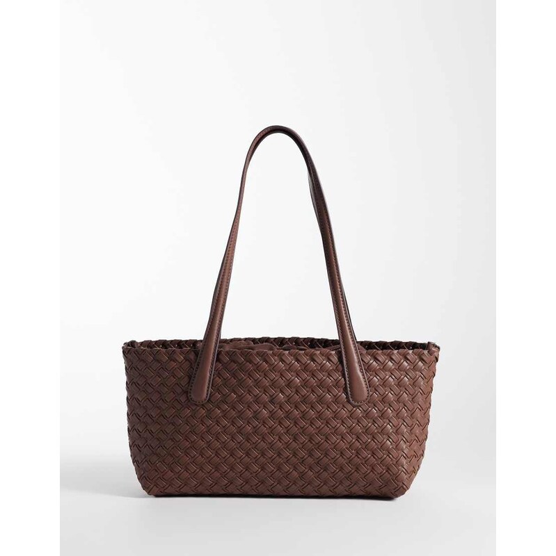 Mango faux leather woven tote bag in brown 115610394