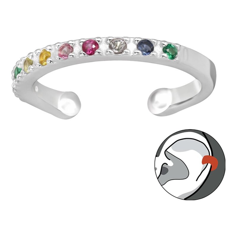 Pravé stříbro Stříbrná záušnice 925 s barevnými zirkony (ear cuff) – 1 115611284
