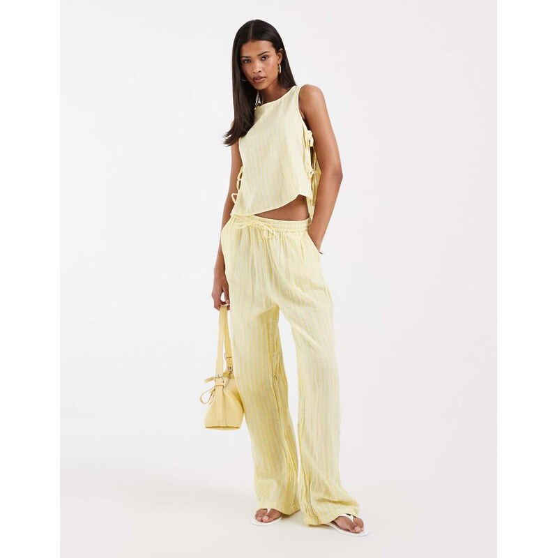 ONLY wide leg cheesecloth trouser co-ord in lemon stripe-Yellow 115614605