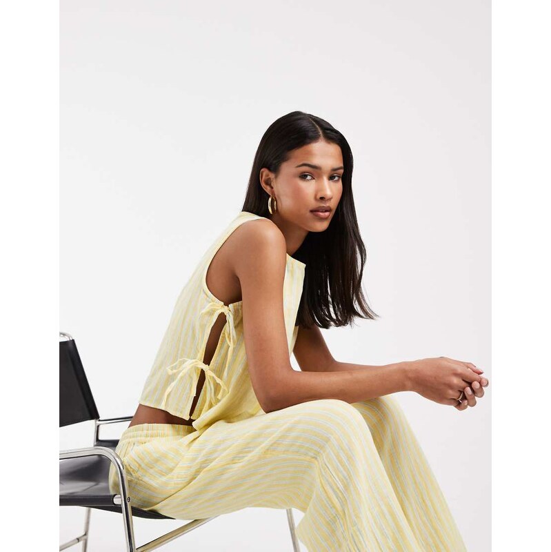 ONLY tie side cheesecloth sleeveless top co-ord in lemon stripe-Yellow 115614606