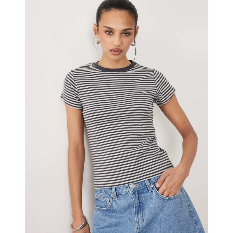 Cotton On 90s baby tee in grey stripe 115614693