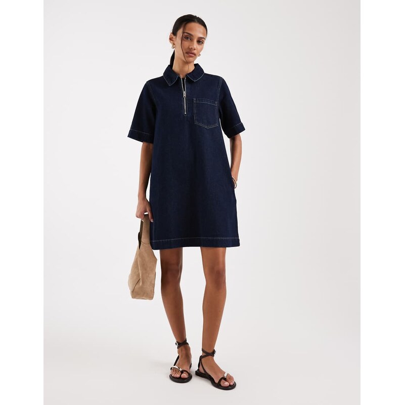 JJXX denim mini dress with zip in dark blue 115614714