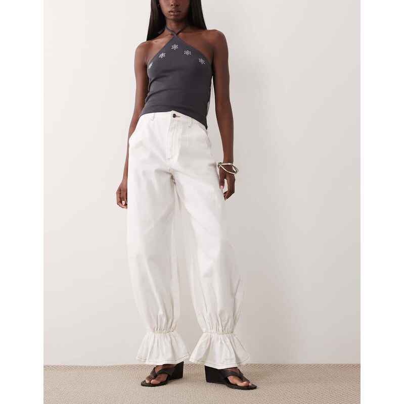ASOS LUXE balloon fit jean with paperbag cuff in ecru-White 115614716