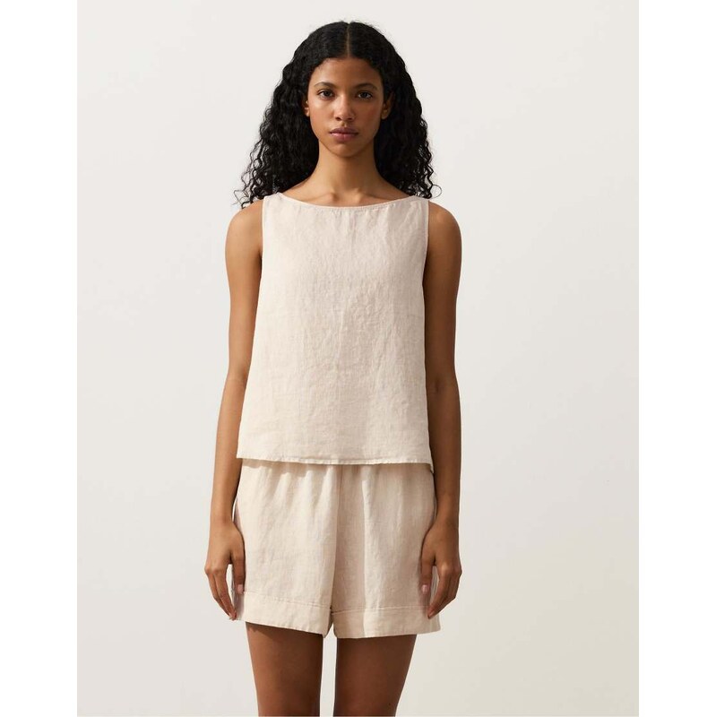 OYSHO 100% linen square top in sand melange-Neutral