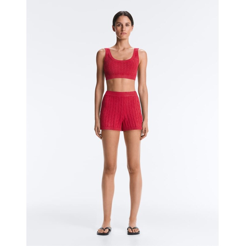 OYSHO Washed knit cable shorts in red 115614864
