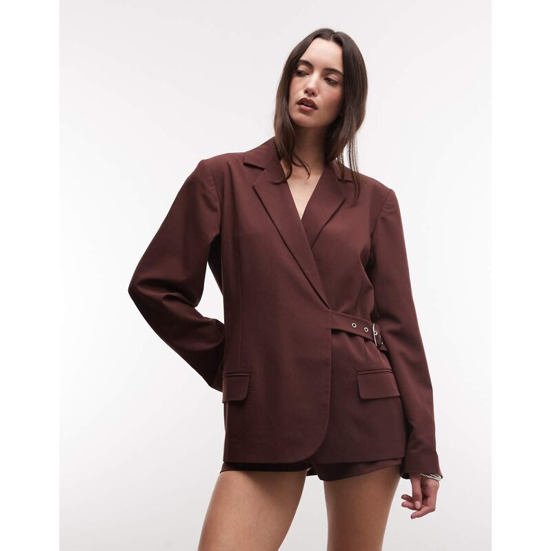 COLLUSION oversized buckle blazer in chocolate co ord-Brown