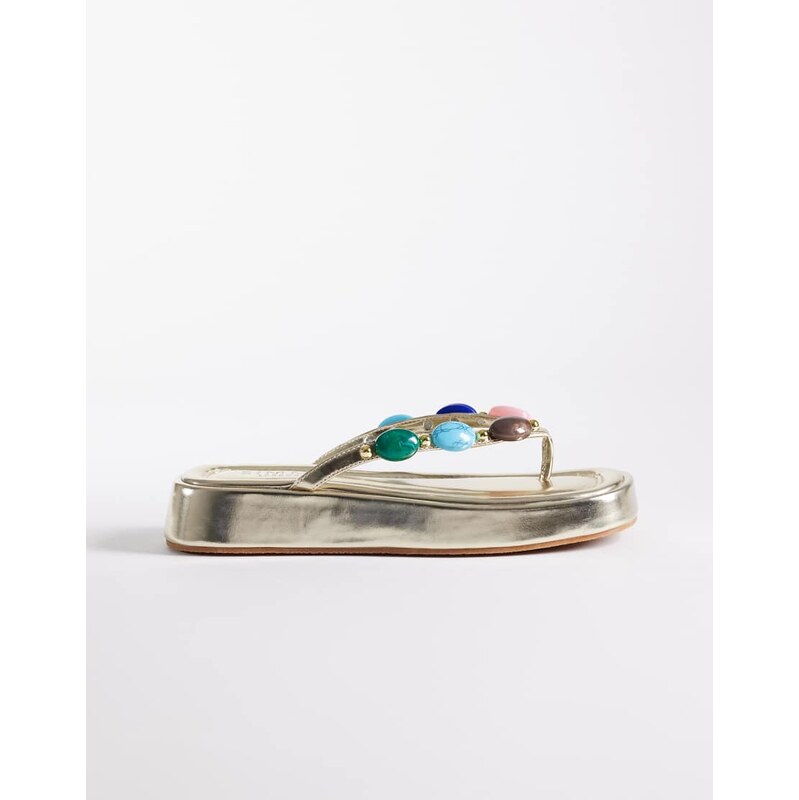 SIMMI Shoes Simmi London Daisy flatform flip flops with stones in gold 115634259