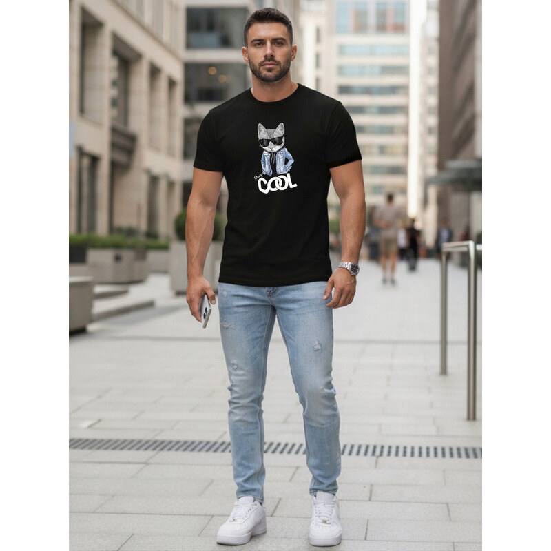 Tshirt męski z nadrukiem Stay COOL czarny model 22158975 -