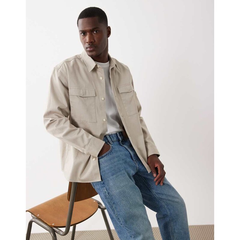 Calvin Klein Jeans utility overshirt in light beige-Neutral