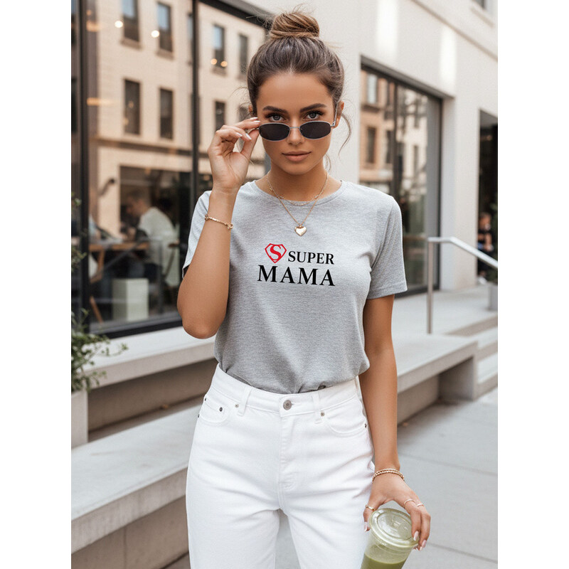 Dámské tričko s potiskem Super Mama světle šedé FashionStreet