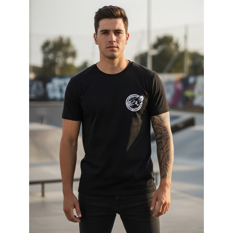 Pánské bavlněné tričko s potiskem WORKSHOP černé FashionStreet