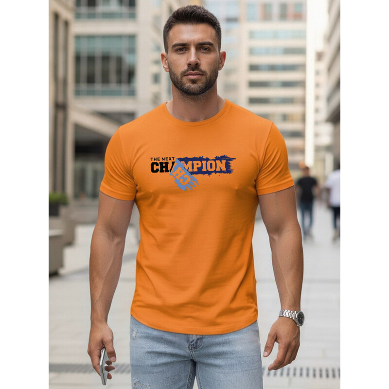 Pánské oranžové bavlněné tričko s potiskem FashionStreet NX5017R