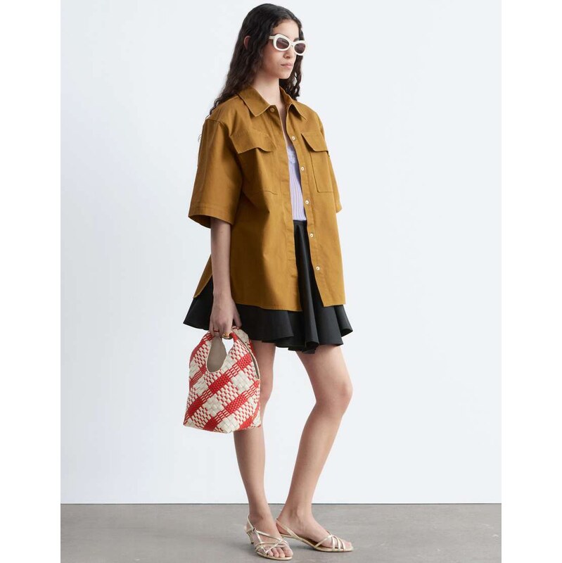 & Other Stories oversized pure cotton utulity shirt in beige