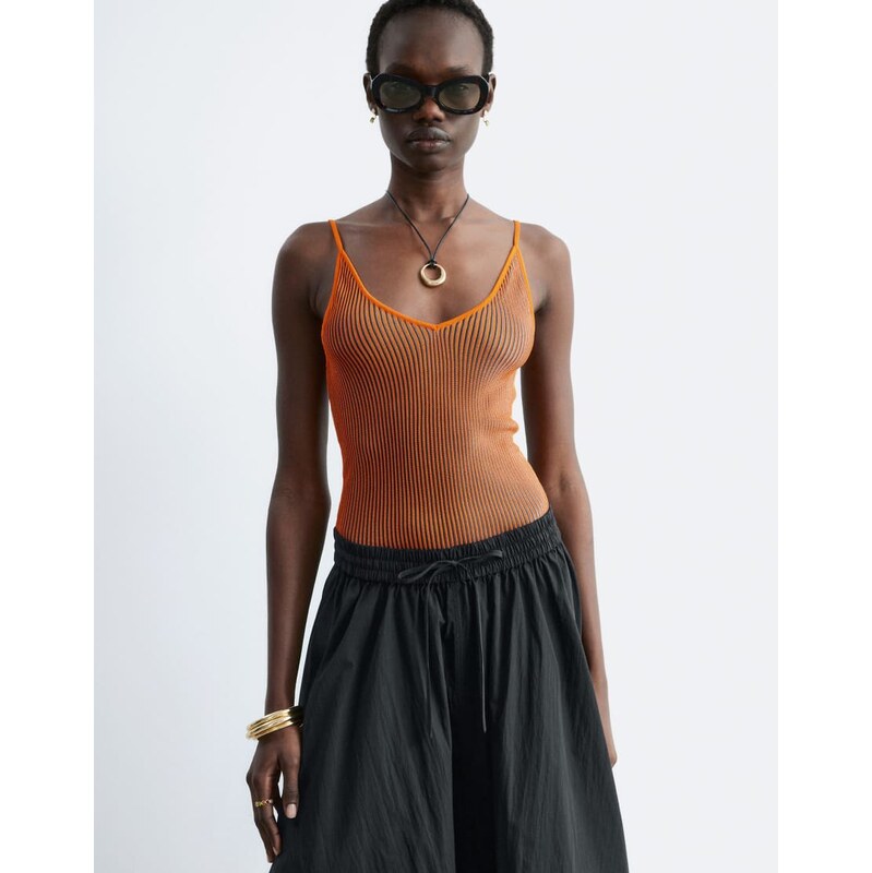 & Other Stories ribbed deep v-neck vest in orange 115740919