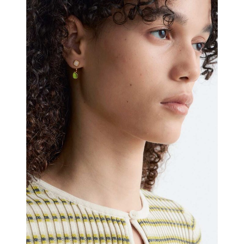 & Other Stories square stud gemstone drop earrings in cream and green 115740920