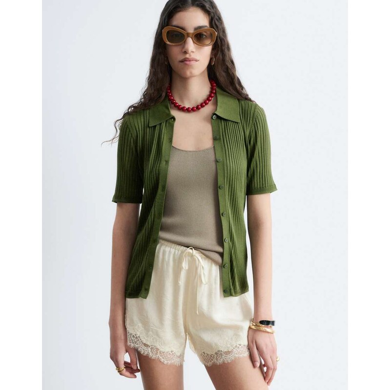 & Other Stories jacquard satin shorts with lace trim in butter yellow 115744260