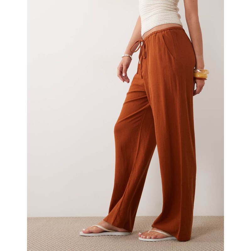 Miss Selfridge linen look pull on trouser in rust-Orange 115614556