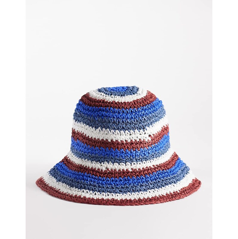 South Beach woven bucket hat in blue stripe-Multi 115614565