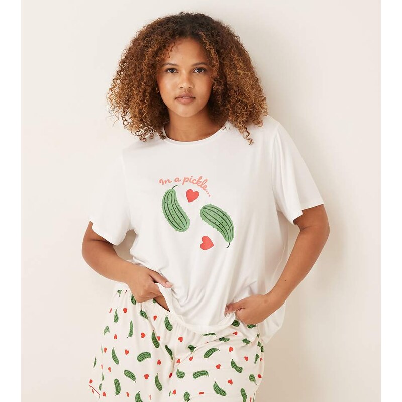 Urban Threads Curve jersey t-shirt and short pyjama set in pickle 115614568