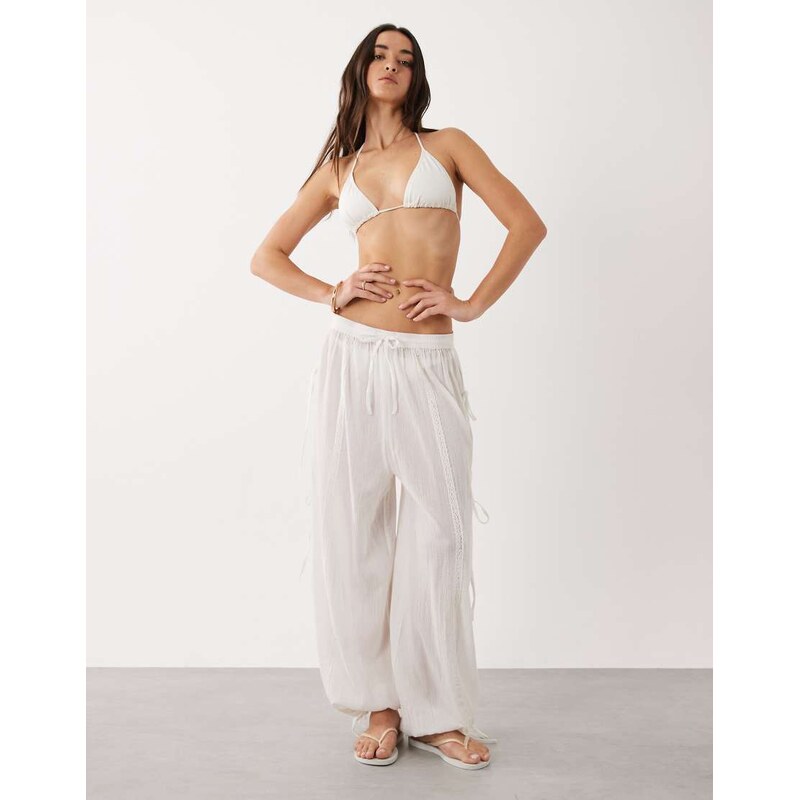 Aray semi sheer beach trouser in white 115614570