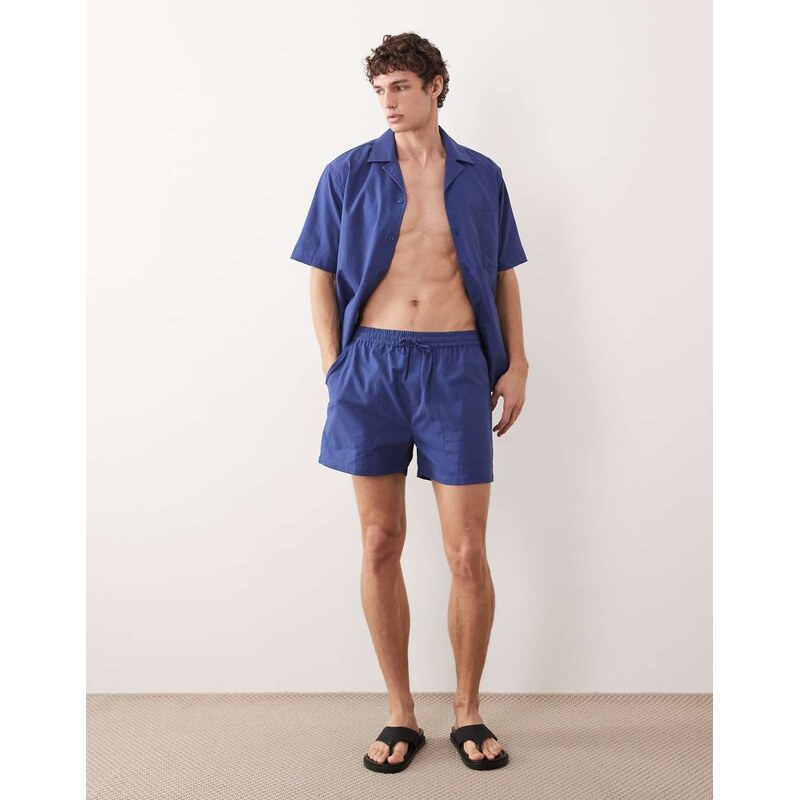 Free Society linen blend short in faded denim-Blue