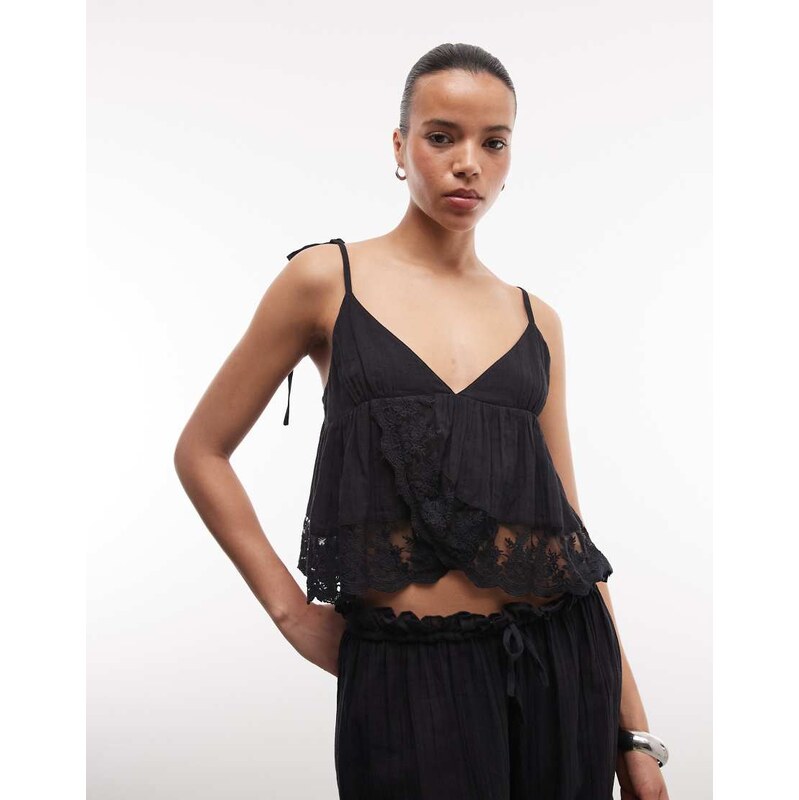 COLLUSION lace trim wrap cami beach co-ord in black 115614600