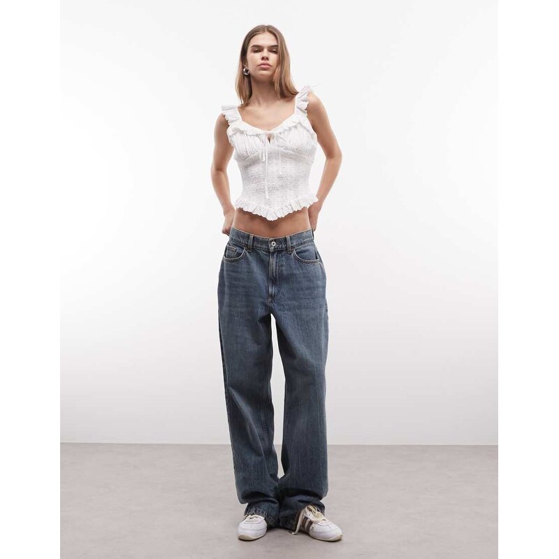 Reclaimed Vintage cotton rich lace trim top in white 115614602
