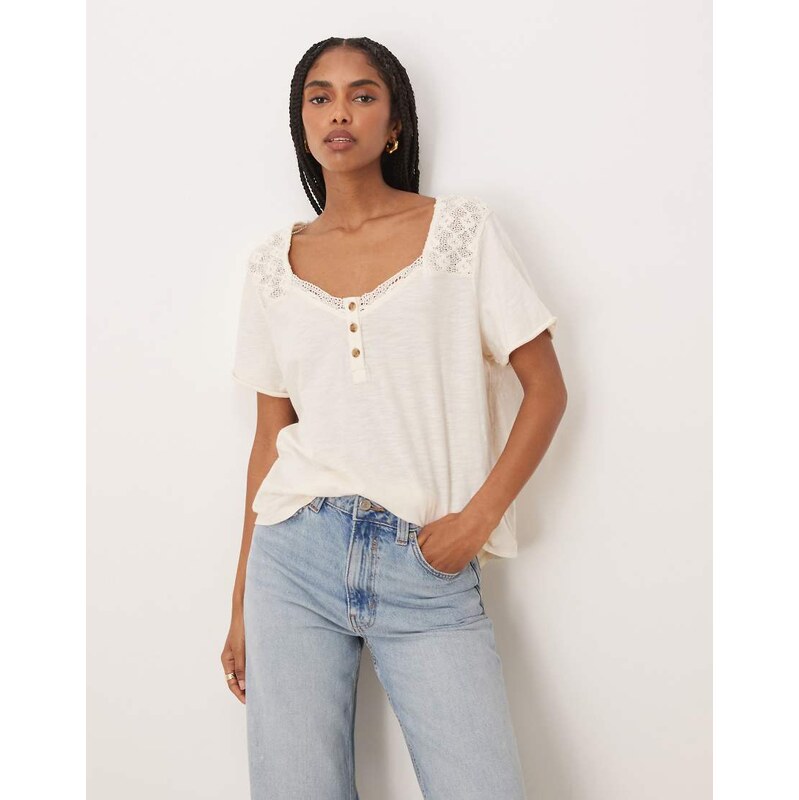 Free People heirloom henley button up tee in tea-Neutral 115614619
