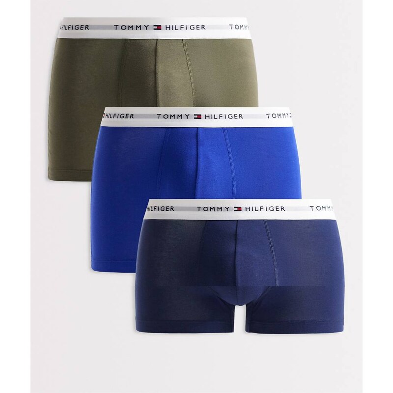 Tommy Hilfiger Signature Cotton 3 pack trunks in navy/khaki/blue