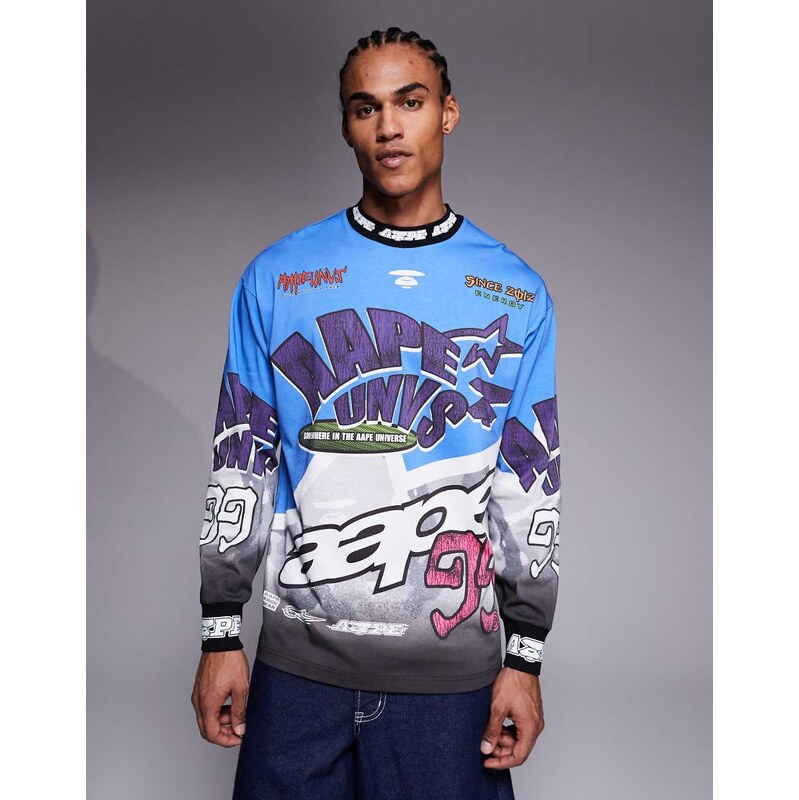 Aape by A Bathing Ape long sleeve motocross t-shirt in blue 115614675