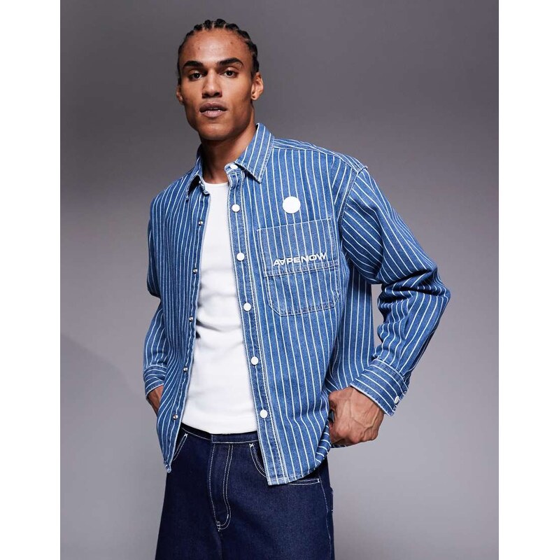 Aape by A Bathing Ape aape now denim long sleeve shirt in blue and 115614678